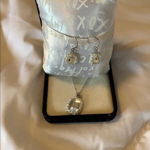 Opal halo necklace and earring set